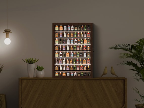 Espositore per tazze da caffè con vetrina per bicchierini da liquore, autoportante o montato a parete, mensola per piccoli oggetti (naturale, 60 x 17 x 45 cm