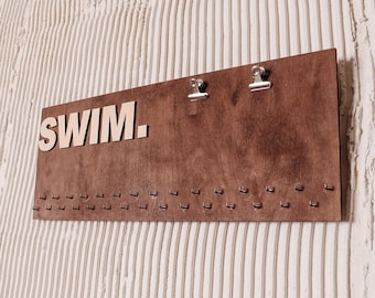 Wood medal hanger, Medal display holder, Swimming medal collection display, Medal Rack, Wall mounted medal display, Swim Medal rack