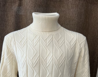 Optical white cable-knit turtleneck sweater for men