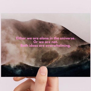 Sprüche Karte "Both Ideas are overwhelming" Postkarte Sprüche Universum Kunst Fotografie rosa Vulkan Wanderlust Freiheit analog Inspiration