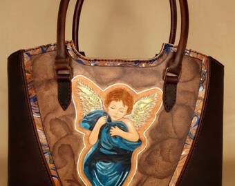 hand painted bag leather sleeve women's fashion custom design original art