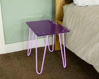 Violet Purple Side Table, Coffee Table, Bed Side Table, End Table, Modern, Minimalist, Living Room, Bedroom, Glossy Finish, Colourful Bright