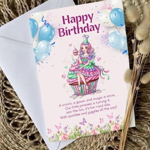 Princess Cupcake Birthday Card: Magical Girl&#39;s Printable (PDF/JPG Download