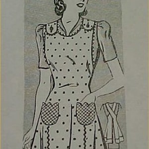Vintage Bib Apron Full Size Pattern 1940s WWII Style Tulip Pockets  Sewing APR 8030