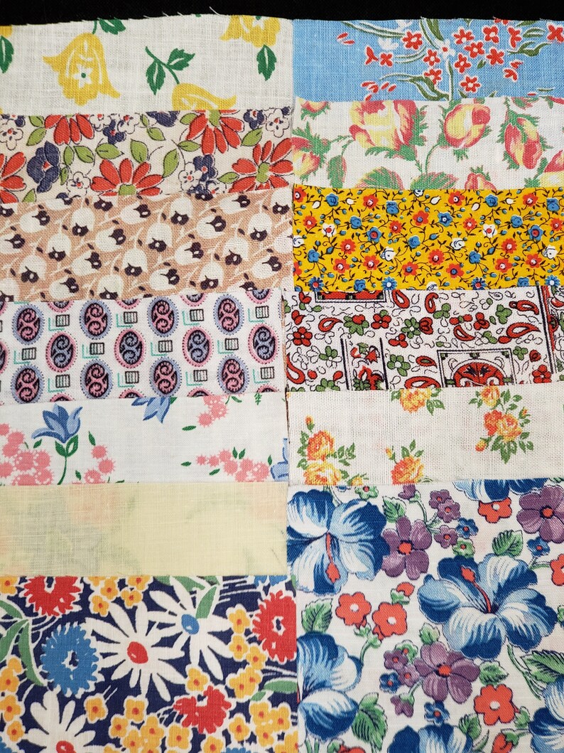 BEST 20 Vintage Variety LOT Feedsack Fabric Quilt 5x8 Charm Pieces Flour Sack image 3