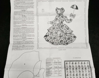 Vintage Quilt Quilting Sewing Fabric Pattern SunBonnet Parasol Lady Brooks 1930s  AQK-909