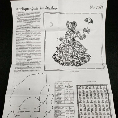 Vintage Quilt Quilting Sewing Fabric Pattern SunBonnet Parasol Lady Brooks 1930s  AQK-909