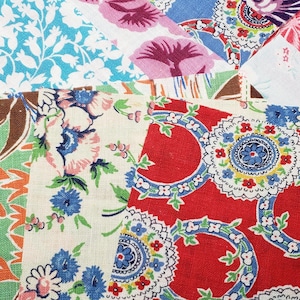 BEST 20 Vintage Feedsack Fabric Quilt 6x6&quot; Flour Sack Material 1940s Mixed LOT