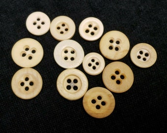 12 Vintage Antique Bone Bovine Buttons Collectors 4 Holes Victorian Era Find