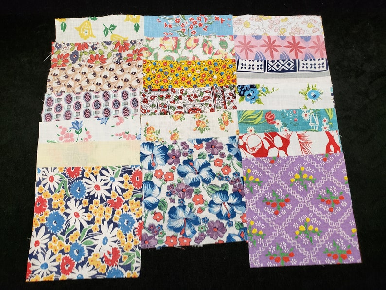 BEST 20 Vintage Variety LOT Feedsack Fabric Quilt 5x8 Charm Pieces Flour Sack image 2