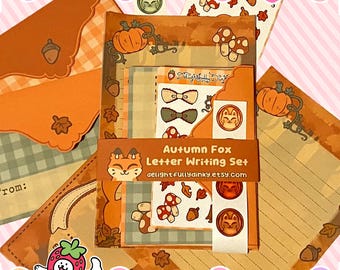 Autumn Fox Letter Writing Set | Cosy Cottagecore Fall Stationery Kit With Stickers