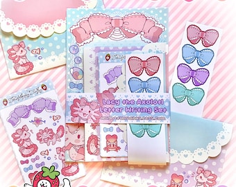 Lacy the Axolotl Letter Writing Set | Kawawii Lolita Axolotl Stationery Kit With Stickers
