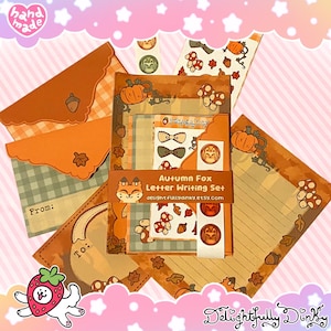 Juego de escritura de cartas de zorro otoñal / acogedor regalo de cabaña de otoño para amigos por correspondencia, papelería kawaii, lindo kit de escritura con pegatinas de zorro del bosque