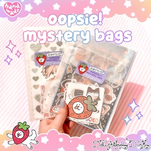 OOPSIE! Sacolas de adesivos misteriosos | sacolinha de adesivos misteriosos com desconto imperfeito pacote aleatório folha de adesivos fofos kawaii papelaria lucky dip