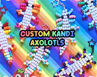 Custom Kandi Axolotl Keychains | Silly Pet Axolotl Keyring Choose Your Own Colours MADE TO ORDER!