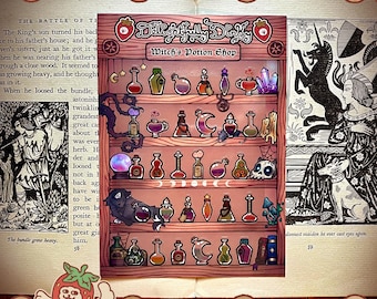 Witch's Potion Shop Sticker Sheet | Witchy Fantasy Spell Bottle A6 Transparent Stickers