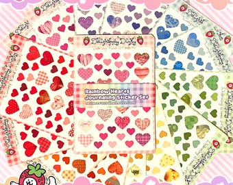 Rainbow Hearts Journaling Sticker Sheets | lovely cute aesthetic love hearts for scrapbooking colour themed colourful stickers for planners