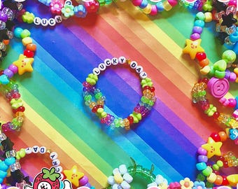 Lucky Day Double Rainbow Bracelet | Good Luck Kidcore Queer Pride Kandi Bead Bracelet