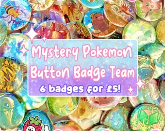 Mystery Pokemon Card Button Badges | Totally Random Upcycled Trading Card Shiny Holo 37mm Badges