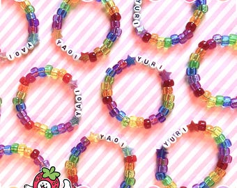 Rainbow Yaoi & Yuri Kandi Bracelet | Super Cute Kidcore Queer Pride Kandi Bead Bracelet