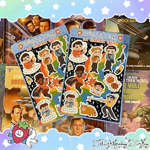 TOS autocollant Star Trek Crew, feuille simple | Cadeau ringard mignon classique nostalgie de l'espace rétro scifi pour trekkie Spock Kirk McCoy Uhura Scotty Sulu