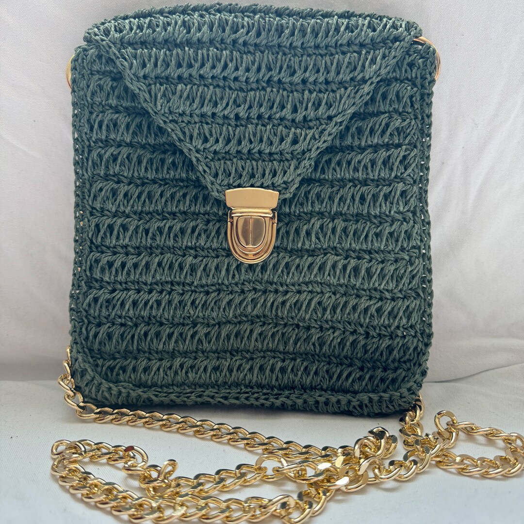 Green Rattan Square Side Bag - Etsy