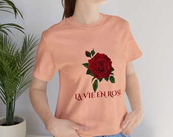 Chemise La Vie En Rose, Chemise française, Chemise graphique à fleurs, T-shirt en coton doux, Chemise d'été à manches courtes