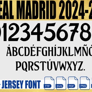 Real Madrid 2024-2025 Schriftart internationale Wettbewerbe UCL – Digitaler Download für Shirts, Namen & Zahlen | Vektor Schrift Kit Fussball.