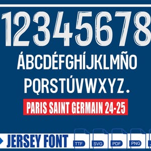 Fonte París Saint Germain PSG 2024-2025 – Download digital para camisas, nomes e números | Kit de fonte vetorial Camisa de futebol.