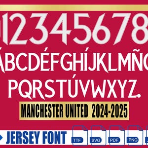 Manchester United 24-25 Font –Digital Download for Shirts, Names & Numbers | Vector Typeface Kit Shirt Soccer.