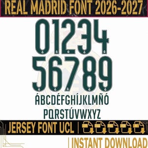 Real Madrid 2026-2027 Jersey-typsnitt UCL vektortypsnitt (digital nedladdning)