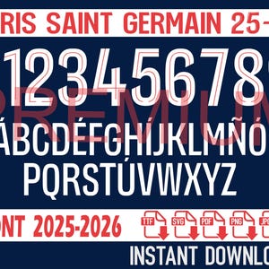 Font París Saint Germain PSG 2025-2026 – Download digitale per maglie, nomi e numeri / Carattere vettoriale per kit da calcio.