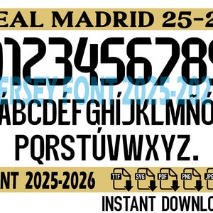 Real Madrid 2025-2026 Schriftart – digitaler Download für Shirts, Namen & Zahlen | Vektor Schrift Kit Fussball.