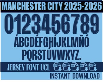 Manchester City Jersey Font 2025-2026: Vector Typeface (Digital Download)