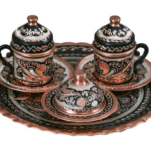 2 Pieces Turkish Coffee Set Turkish Copper Serving Set With Coffee Pot Arabic Coffee Set Turkish Coffee Cup Set Copper Gift Ideas for Home