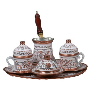 2 Pieces Turkish Coffee Set Turkish Copper Serving Set With Coffee Pot Arabic Coffee Set Turkish Coffee Cup Set Copper Gift Ideas for Home