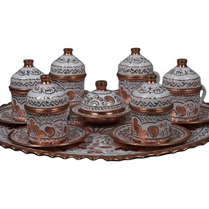 6 Pieces Turkish Copper Serving Set With Coffee Cup, Turkish Coffee Set Arabic Coffee Set Turkish Coffee Cup Set Copper Gift Ideas for Home