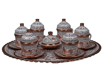 6-teiliges türkisches Kupfer-Servierset mit Kaffeetasse, türkisches Kaffee-Set, arabisches Kaffee-Set, türkisches Kaffeetassen-Set, Kupfer-Geschenkideen für Zuhause