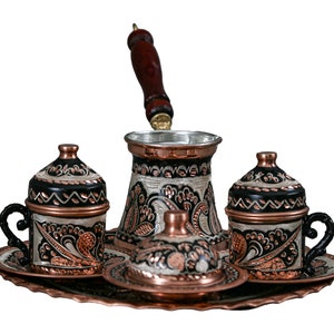 2 Pieces Turkish Coffee Set Turkish Copper Serving Set With Coffee Pot Arabic Coffee Set Turkish Coffee Cup Set Copper Gift Ideas for Home