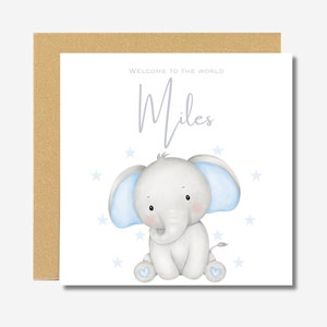 Personalised New Baby Card | Baby Elephant Card | Welcome to the World Card | New Baby Boy Card