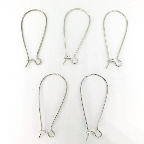 20 pcs/Pack 16mm x 38mm Rhodium Metal Kidney Earrings Findings Kidney Ear Wires Hooks for DIY Jewellery Making Accessories Supplies