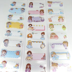 25 uds./lote de pegatinas en blanco escritas a mano de 13 mm a 20 mm x 45 mm con diseño de princesa, astronauta, para nombres de estudiantes, etiquetas para la escuela, pequeñas empresas, etiquetas de almacenamiento