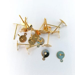 20 pcs/pack 6mm x 12mm KC Gold Stud Earrings Blank Base with Loops and NO Backs Findings Fit Cabochon Cameo Settings Ear Post DIY Jewellery