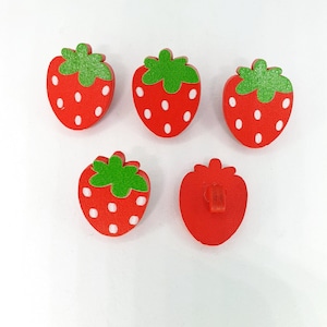 5 Pcs/Pack 22mm*18mm*4mm Strawberry Wood Shank Buttons Decorative Accessories Sewing Buttons