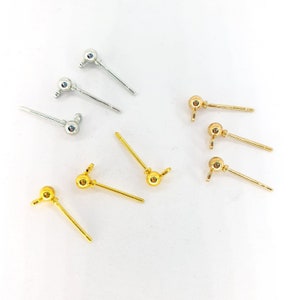 10 to 12 pcs/pack 3mm x 12mm No Fade 304 Stainless Steel Rhodium Ball Studs with Loops Settings Ear Post DIY Earrings Jewellery Findings