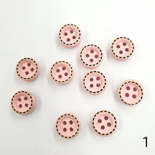 10 pcs/lot 10 mm rond en bois enfants boutons sculpté ligne pointillée bois quatre trous boutons bricolage cousu main ornements