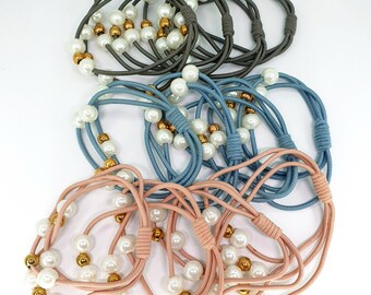 Weiße Perlenhaarbänder Für Damen & Mädchen – Elastisches Set Mit 3 Stück, Für Pferdeschwanz & Stylische Frisuren