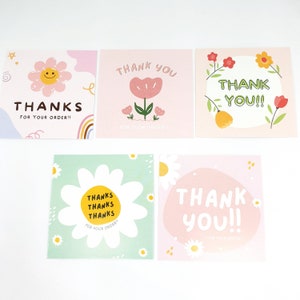 10 Stück / Packung 60 mm x 60 mm Mini Blume Danke und Danke für Ihre Bestellung Karten für Geschenk-Box Paket kleinen Shop Geschäft Handwerk Produkte