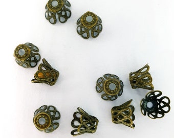 50 pcs 8.5mm Bronze Bell Filigree Bead Caps Jewellery Craft Findings Beading Necklace Earrings Bracelets