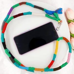 Handmade Phone Crossbody Strap 130cm, A set of Phone Crossbody Strap & Metal Thin Square Phone Connector (Code D)